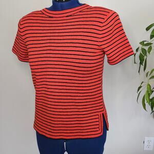 Vtg Y2K Don Sayres Wellmore for SaksFifthAve Orange Navy Stripe Knit sweater